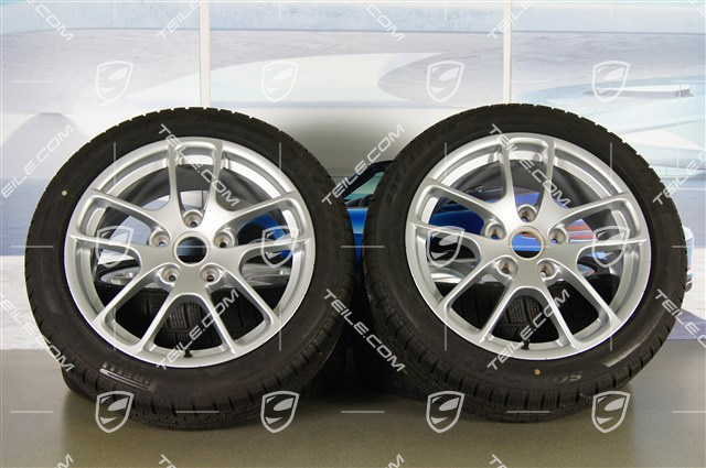 18-inch winter wheels set "Cayman", rims 8J x 18 ET57 + 9J x 18 ET47 + NEW winter tyres Pirelli SottoZero2 N0 235/45 R18 + 265/45 R18, without TPM sensors