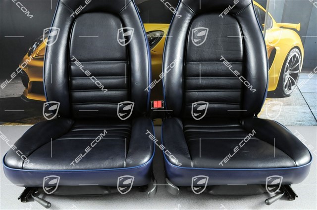 Seats, manual adjustable, vertically adjustable, leather/leatherette, Cobalt blue, damaged (L+R)