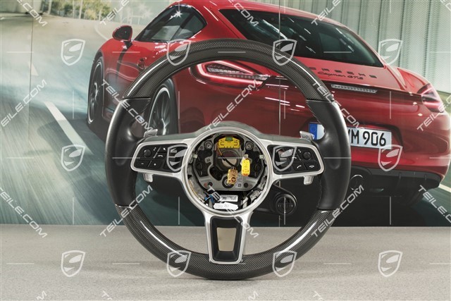 Multifunction steering wheel, 3-spoke, heated, Leather / Carbon, Black / Sport Chrono Paket Plus