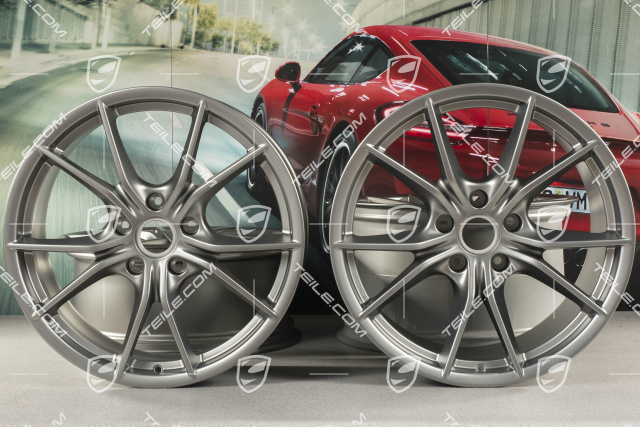 20-inch wheel rim set Carrera S IV, rims 8,5 J x 20 ET49 + 11,5 J x 20 ET56, Platinum Satin Matt