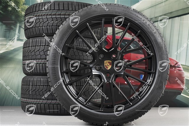 21-inch Cayenne RS Spyder winter wheel set, rims 9,5J x 21 ET46 + 11,0J x 21 ET58 + NEW Continental winter tyres 275/40 R21 + 305/35 R21, with TPMS, black satin matt