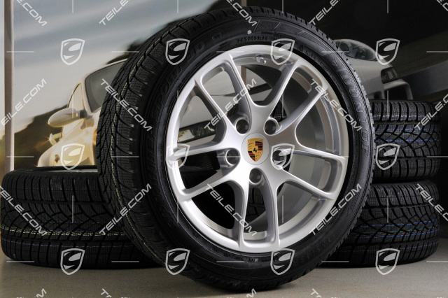 18" Cayman winter wheel set, 8J x 18 ET57 + 9J x 18 ET47 + winter tyres Dunlop SP Winter Sport 3D 235/45 R18 + 265/45 R18, with TPMS.