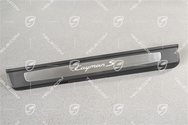Scuff plate, Stainless steel, with lighting, with "Cayman S" logo, R