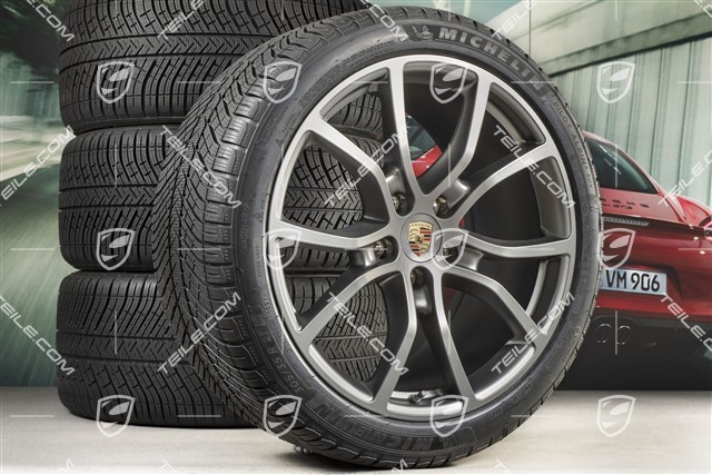 21-inch Cayenne COUPE Exclusive Design winter wheel set, rims 9,5J x 21 ET46 + 11,0J x 21 ET49 + NEW Michelin Pilot Alpin 5 winter tyres 275/40 R21 + 305/35 R21, with TPMS, Platinum satin-mat