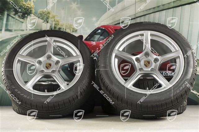 18" Boxster winter wheels set, rims 8J x 18 ET57 + 9,5J x 18 ET49, Pirelli Sottozero II winter tires 235/45 R18 + 265/45 R18, DOT/prod. year 2018, tyres profile 6mm, with TPMS