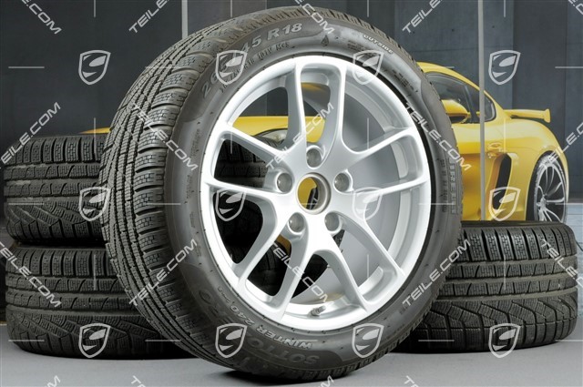 18-inch winter wheels set "Cayman", rims 8J x 18 ET57 + 9J x 18 ET47 + winter tyres Pirelli SottoZero2 N0 235/45 R18 + 265/45 R18, with TPM sensors