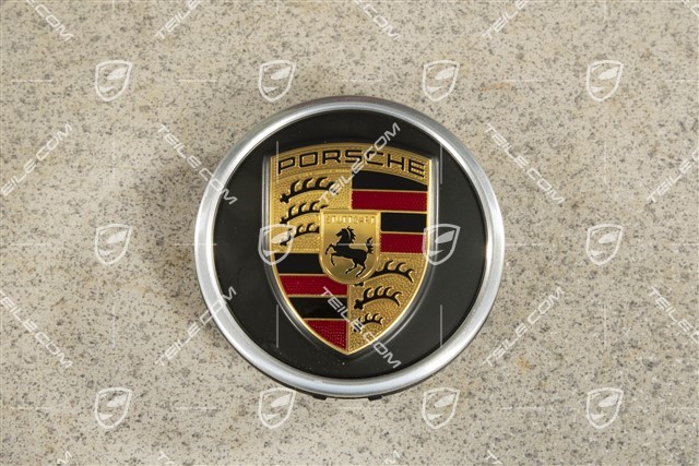 "25 Jahre Boxster" Radzierdeckel, Wappen farbig, schwarz seidenmatt