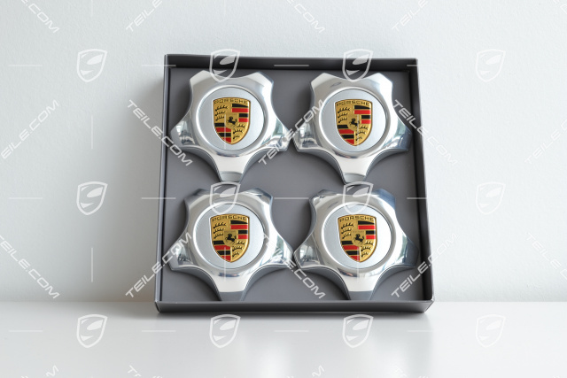 Center cap (star-shaped), chrome, coloured crest, (set - 4 pcs.)