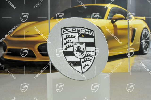 Radzierdeckel, konkav, Porsche Wappen schwarz, titan-metallic