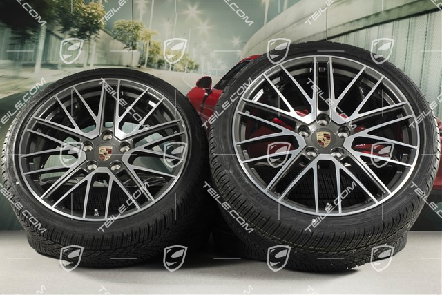 20"+21" Turbo V Winterräder Satz, Felgen 8,5J x 20 ET40 + 11J x 21 ET66 + Goodyear Winterreifen 245/35 R20 + 305/30 R21, DOT/Bj. 2021