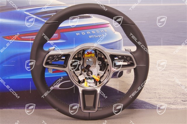 Multifunction steering wheel, 3-spoke, Leather, heated, Black