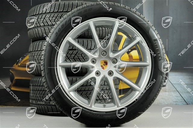 20" Cayenne Design Winterräder Satz, Felgen 9J x 20 ET50 + 10,5J x 20 ET64 + NEUE Pirelli Winterreifen 275/45 R20 + 305/40 R20, mit RDK-Sensoren