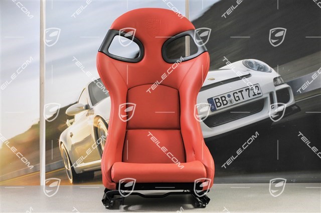 Fotel kubełkowy, skóra, czerwony "Boxster", z wytłoczonym herbem Porsche, L