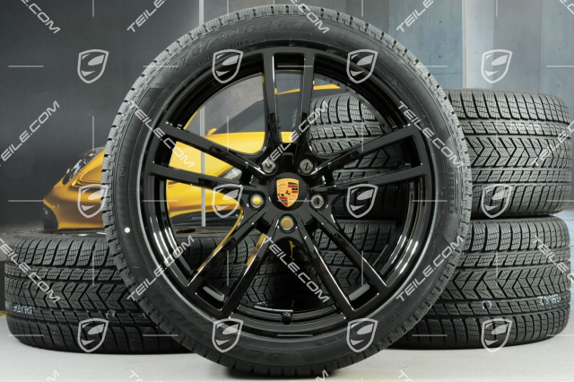 21-inch Cayenne Turbo winter wheel set, rims 9,5J x 21 ET46 + 11,0J x 21 ET58 + Pirelli winter tyres 275/40 R21 + 305/35 R21, with TPMS, black high gloss