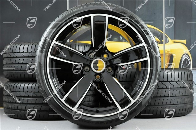 20-inch summer wheels set Carrera Sport, rims 8,5J x 20 ET49 + 11,5J x 20 ET56 + summer tyres 245/35 R20 + 305/30 R20, Jet Black Metallic