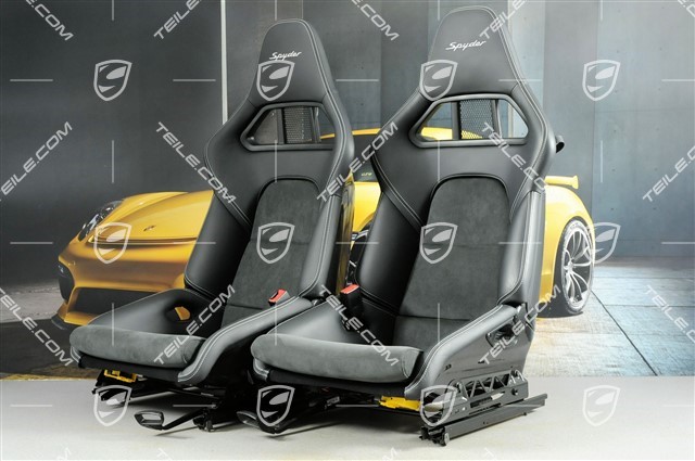 Bucket seat, collapsible, heated, leather/Alcantara Black, seam in Silver, Logo "Spyder", set L+R