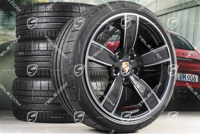 20-inch Carrera Sport summer wheels set, rims 8,5J x 20 ET57 + 10,5J x 20 ET47 + NEW summer tires 235/35 ZR20 + 265/35 ZR20, with TPMS, black high gloss