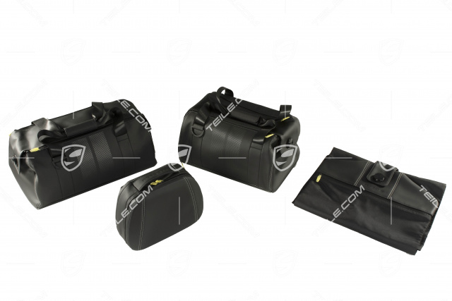 Travel bags set (complete), Exclusive Programme, leather black with coloured stitching silver