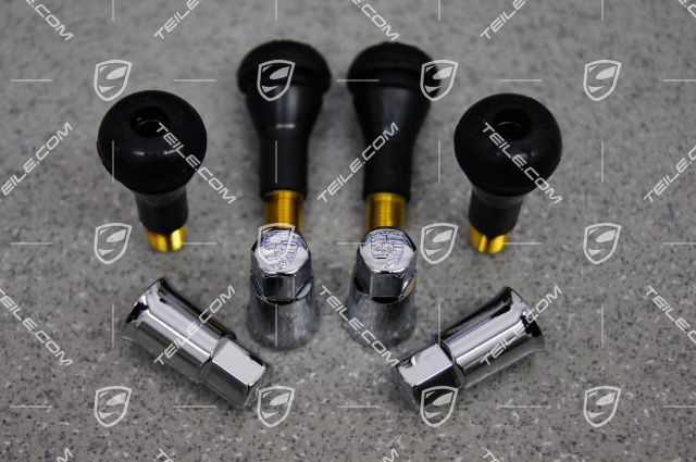 Valve cap set with Porsche crest, for vehicles without TPMS sensors