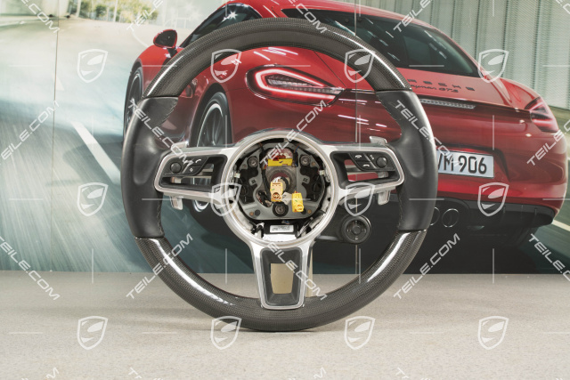 Multifunction steering wheel, heated, Leather and Carbon, Black / Sport Chrono Package Plus