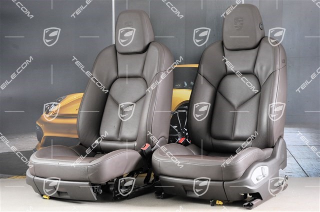 Seats, brown leather, with Porsche crest, el. adjustable, set (L+R)