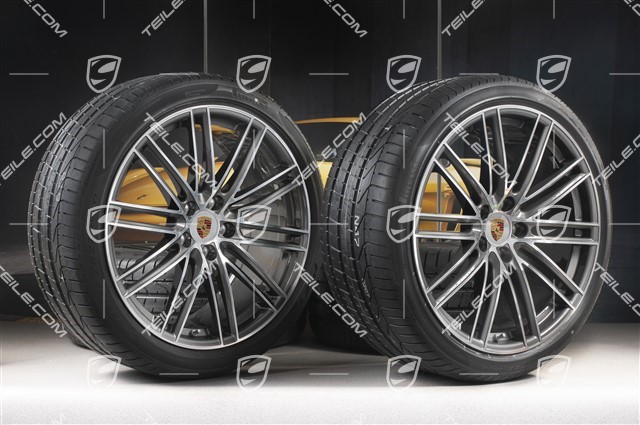 22-inch summer wheel set 911 Turbo IV Design, rims 10J x 22 ET48 + 11,5J x 22 ET61 + Pirelli summer tyres 285/35 ZR22 + 315/30 ZR22, with TPM