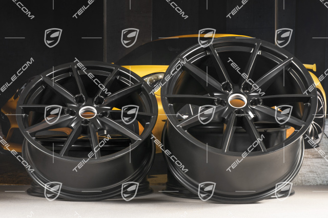 20+21-inch wheel rim set Carrera S, rims: front 8,5J x 20 ET53 + rear 11,5J x 21 ET67, black satin matt