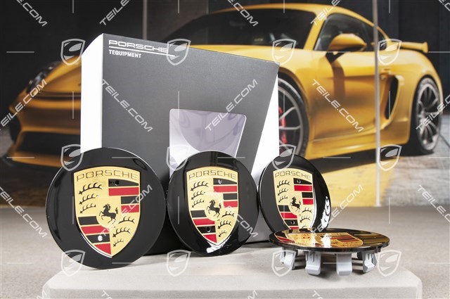 Hub cap set, crest coloured, for 20-/21-inch Exclusive Design and Carrera S wheels, black high gloss
