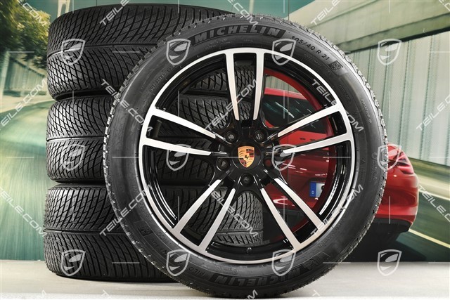 21-inch Cayenne Turbo winter wheel set, rims 9,5J x 21 ET46 + 11,0J x 21 ET58 + Michelin winter tyres 285/45 R21 + 305/40 R21, with TPMS, black high gloss
