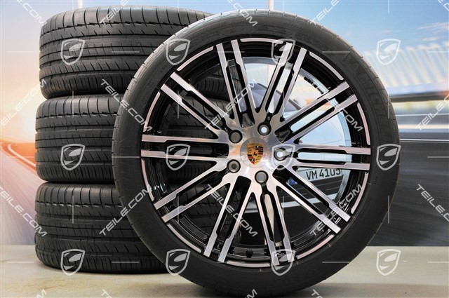21-inch summer wheels set Turbo III, rims 10J x 21 ET50 + NEW Michelin summer tyres 295/35 R21, BLACK, with TPMS