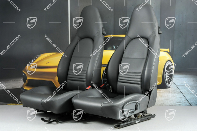 Seats, manual adjustable, heating, leather, black, good condition, set (L+R)