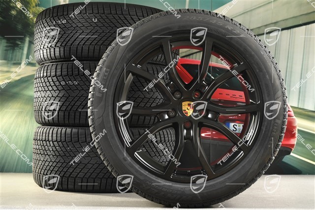 21-inch Cayenne COUPE Exclusive Design winter wheel set, rims 9,5J x 21 ET46 + 11,0J x 21 ET49 + Pirelli Scorpion Winter 2 winter tyres 285/45 R21 + 305/40 R21, with TPMS, black satin-mat
