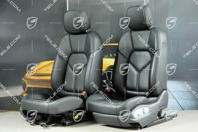 Seats, el. adjustable, leather, black, set (L+R)