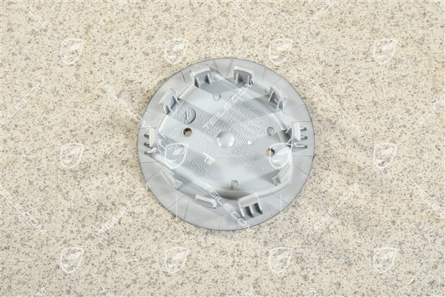 Hub cap, concave, emblem in Rhodium, black satin matt