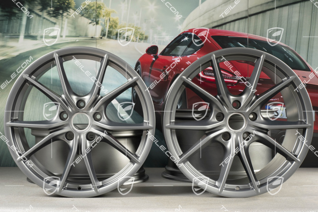 20-inch wheel rim set Carrera S IV, rims 8,5 J x 20 ET49 + 11,5 J x 20 ET56, Platinum Satin Matt