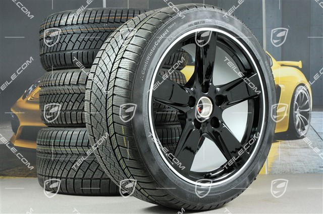 19" winter wheel set Cayman S, 8J x 19 ET57 + 9,5J x 19 ET45, winter tyres Continental WinterContact TS 830P 235/40 R19 + 265/40 R19, with TPMS, black