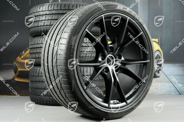 20-inch summer wheels set Carrera S IV, rims 8,5 J x 20 ET49 + 11,5 J x 20 ET56 + Pirelli summer tyres 245/35 ZR20 + 305/30 ZR20, with TPMS, Black satin matt