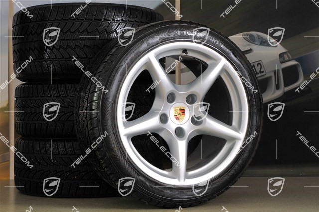 18-inch Carrera III winter wheel set, 8J x 18 ET57 + 11J x 18 ET51 + NEW winter tyres, C4/C4S, TPMS