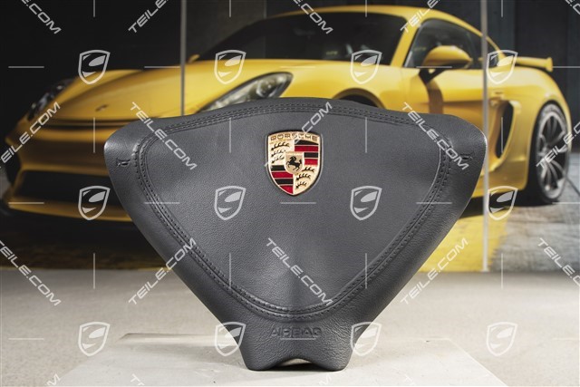Airbag, 3-spoke, black leather, with coloured crest