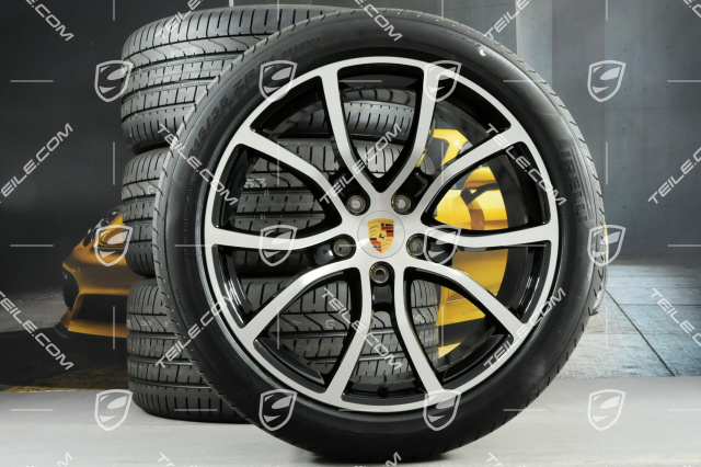 21-inch Cayenne Exclusive Design summer wheel set, rims 9,5J x 21 ET46 + 11,0J x 21 ET58 + Pirelli P Zero summer tyres 285/40 R21 + 315/35 R21, with TPMS, Jet Black metallic