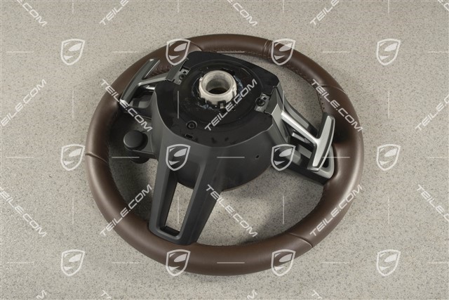PDK, Multifunction steering wheel, 3-spoke, Leather, Truffle Brown / Sport Chrono Package Plus