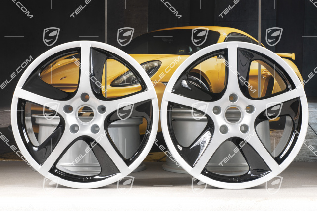 20-inch Cayenne SportTechno wheel set, front 9-inch + rear 10-inch, silver + black high gloss