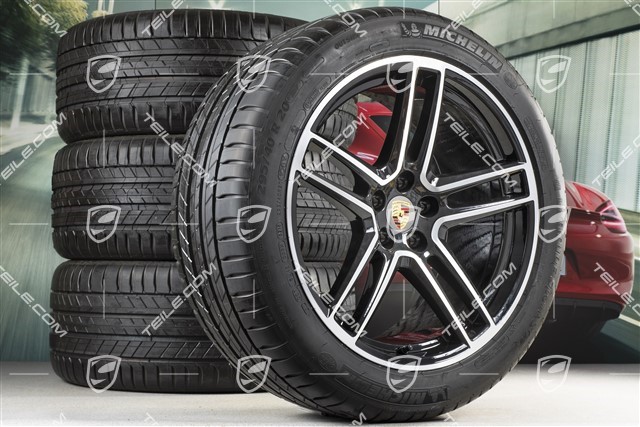 20" koła letnie komplet Turbo, felgi 9J x 20 ET26 + 10J x 20 ET19 + NOWE opony letnie, Michelin Latitude Sport 265/45 R20 + 295/40 R20, z czujnikami ciśnienia RDK, czarna perłowy metalik (Jet Black Metallic)