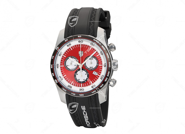 Herren Uhr Sport Chrono, silber/schwarz/rot