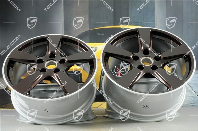 19-inch Cayman S wheel set, 8J x 19 x ET 57 + 9,5J x 19 x ET 45, rims spokes in Mahogany Metallic