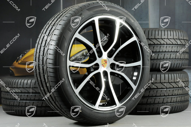 21-inch Cayenne Exclusive Design summer wheel set, rims 9,5J x 21 ET46 + 11,0J x 21 ET58 + Pirelli P Zero summer tyres 285/40 R21 + 315/35 R21, with TPMS, black (high gloss)