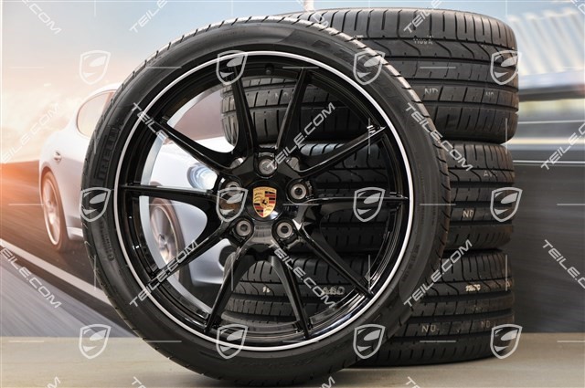 20-inch Carrera S (III) summer wheel set, 8J x 20 ET57 + 9,5J x 20 ET45, Pirelli tyres 235/35 ZR20 + 265/35 ZR20, rims star in black (glossy)