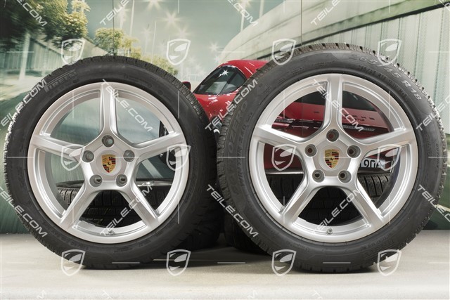 18" Boxster winter wheels set, rims 8J x 18 ET57 + 9,5J x 18 ET49, Pirelli Sottozero II winter tires, with TPMS