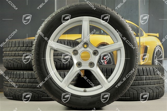 18" Boxster winter wheel set, 8J x 18 ET57 + 9J x 18 ET47 + winter tyres Pirelli Sottozero II 235/45 R18 + 265/45 R18, with TPMS