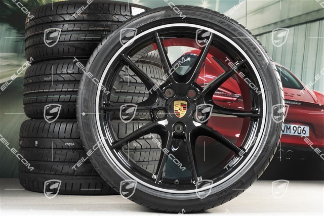 20" Sommerräder Satz Carrera S III, Felgen 8,5J x 20 ET51 + 11J x 20 ET52 + Reifen 245/35 ZR20 + 305/30 ZR20, mit RDK-Sensoren, Schwarz Hochglanz